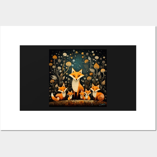 Art Brut Fox Family Portrait at Night Wall Art by EpicFoxArt